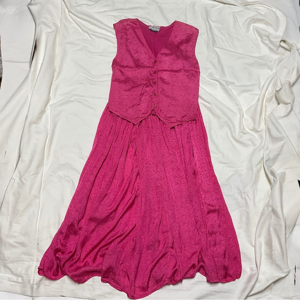 Pink Vest and Matching Midi Skirt